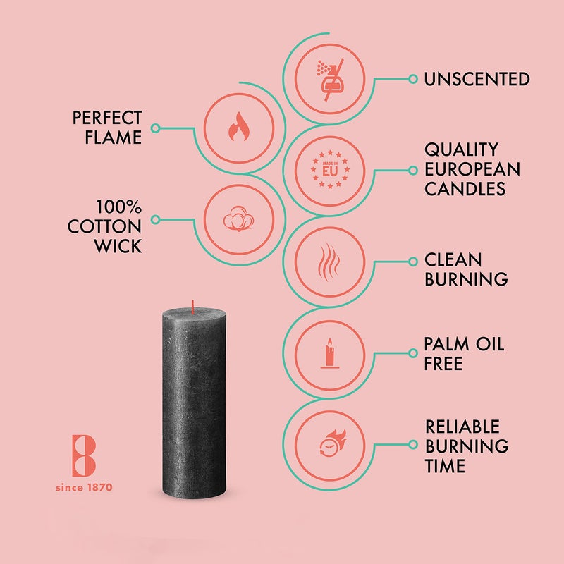 بولسوس شموع عمود معدنية لامعة باللون الأسود من BOLSIUS - 2.75 × 7.5 بوصة - جودة أوروبية ممتازة - تتضمن شمع نباتي طبيعي - شموع زفاف غير معطرة لمدة 85 ساعة - Image 3